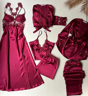 Midnight Elegance: 6-Piece Luxurious Satin Nightwear Set - Perfect for Ultimate Comfort and Style