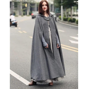 Women Stylish Long Cape Cloak Hooded Coat