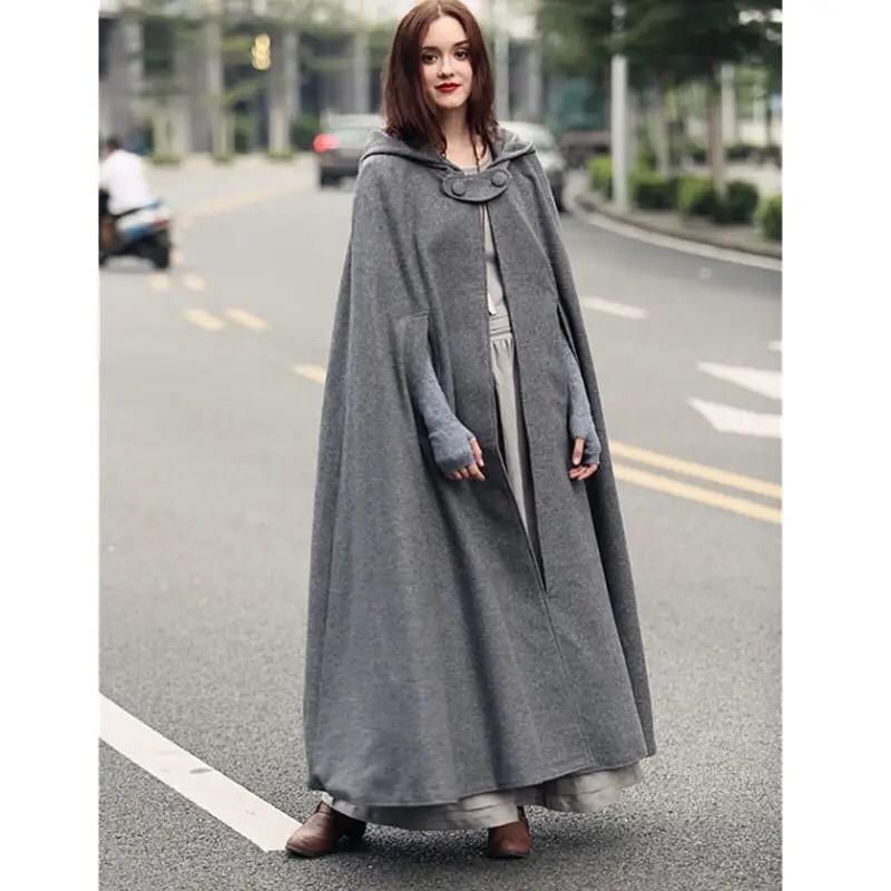 Women Stylish Long Cape Cloak Hooded Coat