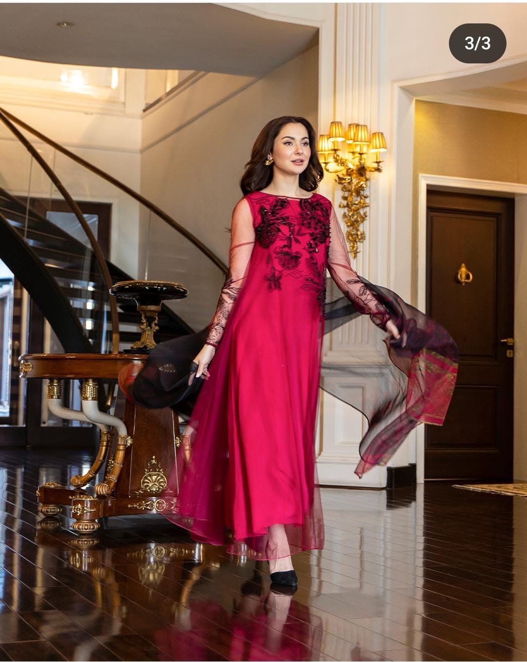 "Hania Amir 3-Piece Organza Maxi with Heavy Embroidery"