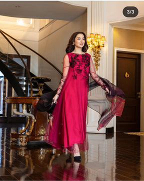 "Hania Amir 3-Piece Organza Maxi with Heavy Embroidery"