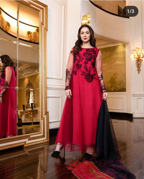 "Hania Amir 3-Piece Organza Maxi with Heavy Embroidery"