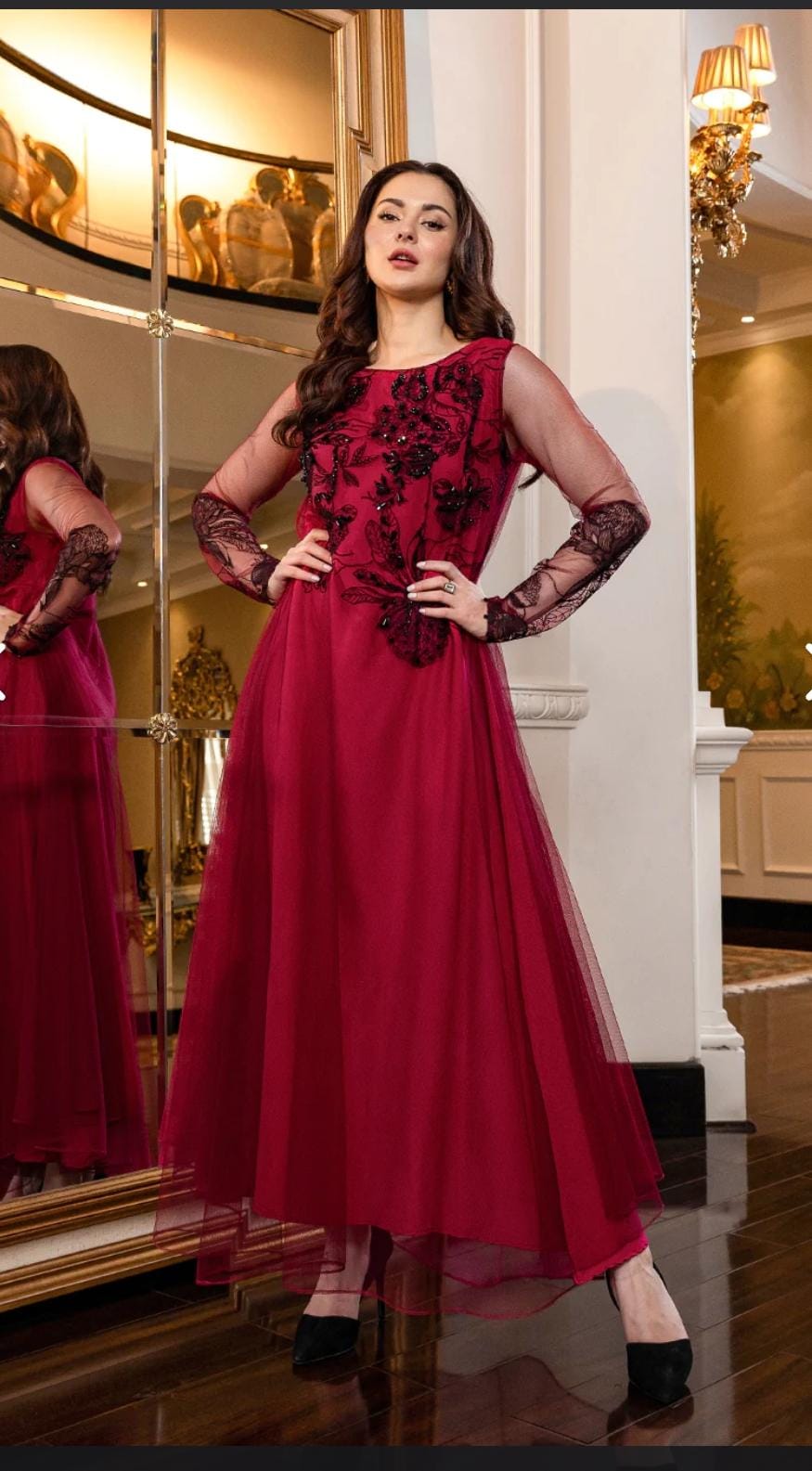 "Hania Amir 3-Piece Organza Maxi with Heavy Embroidery"