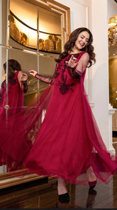 "Hania Amir 3-Piece Organza Maxi with Heavy Embroidery"