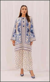 Royal Blue Bloom: Elegantly Embroidered Lawn Suit with Floral Detailing