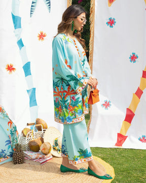 Tropical Bliss Aqua Lawn Kurta Set – Vibrant Summer Collection