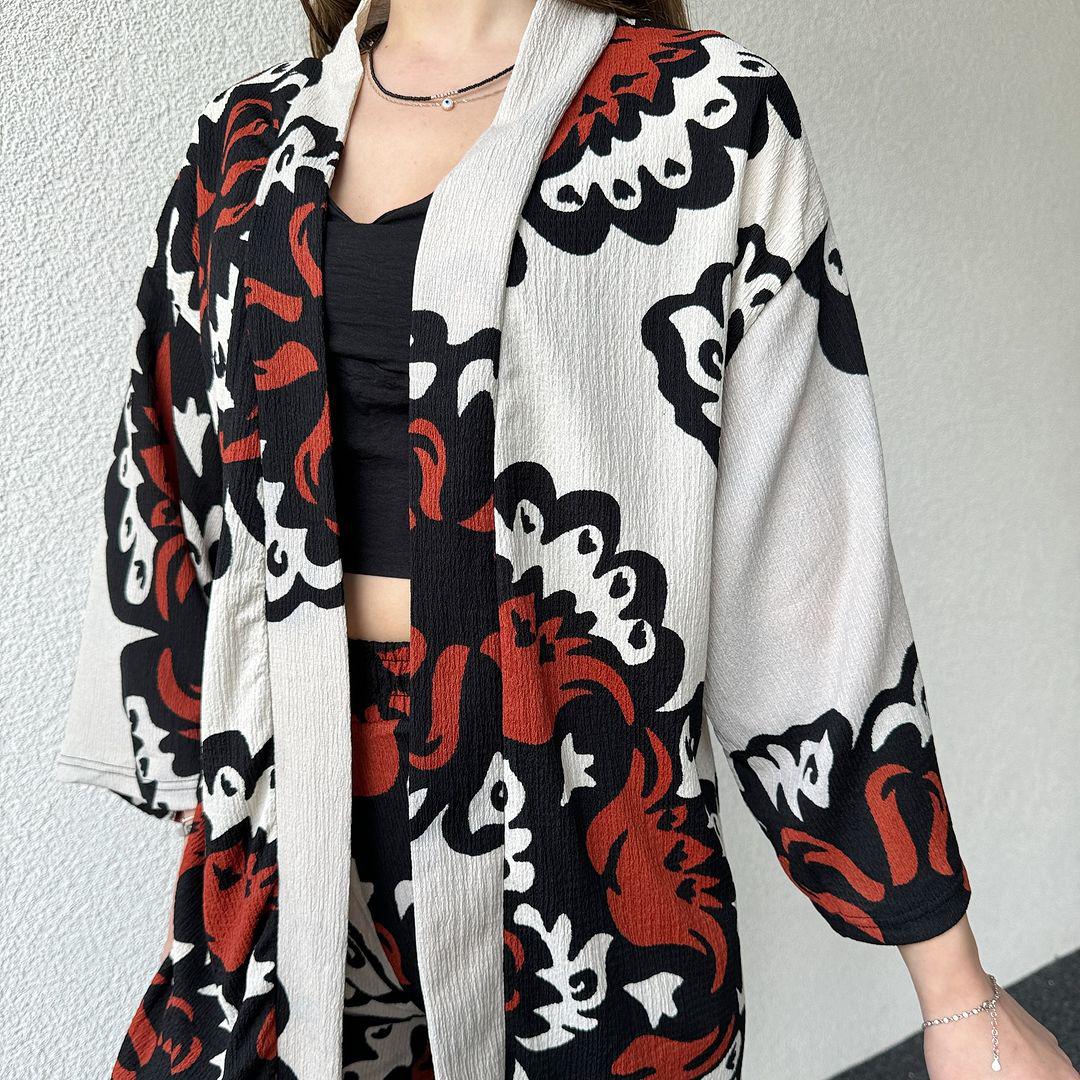 Modern Women's Spider Fabric Kimono Lawn Suit