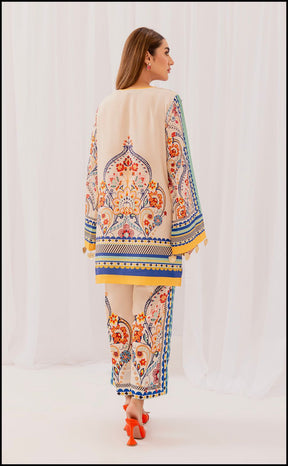 Radiant Reverie - Vibrant Printed Two-Piece Lawn Suit in Orange, Blue, & Yellow