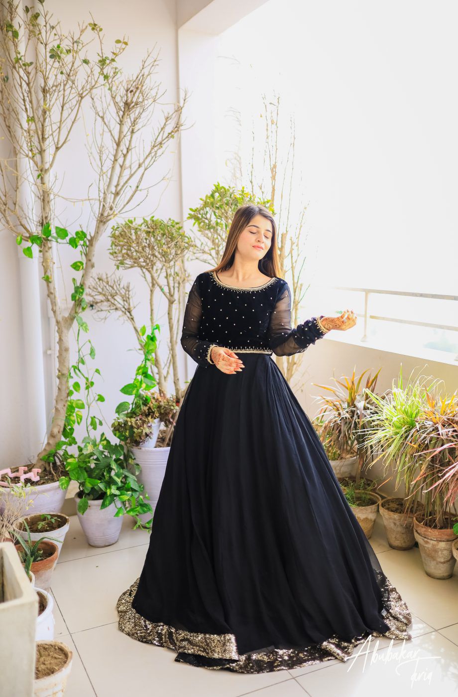 Luxurious Chiffon Maxi with Stunning Handwork & Trousers